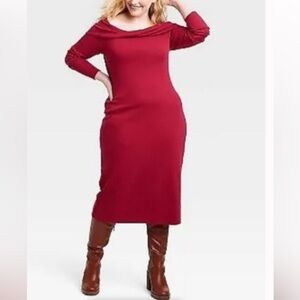 Ruby Red (XXLg) Universal Threads Midi Body-Con Stylish Neckline Casual Dress